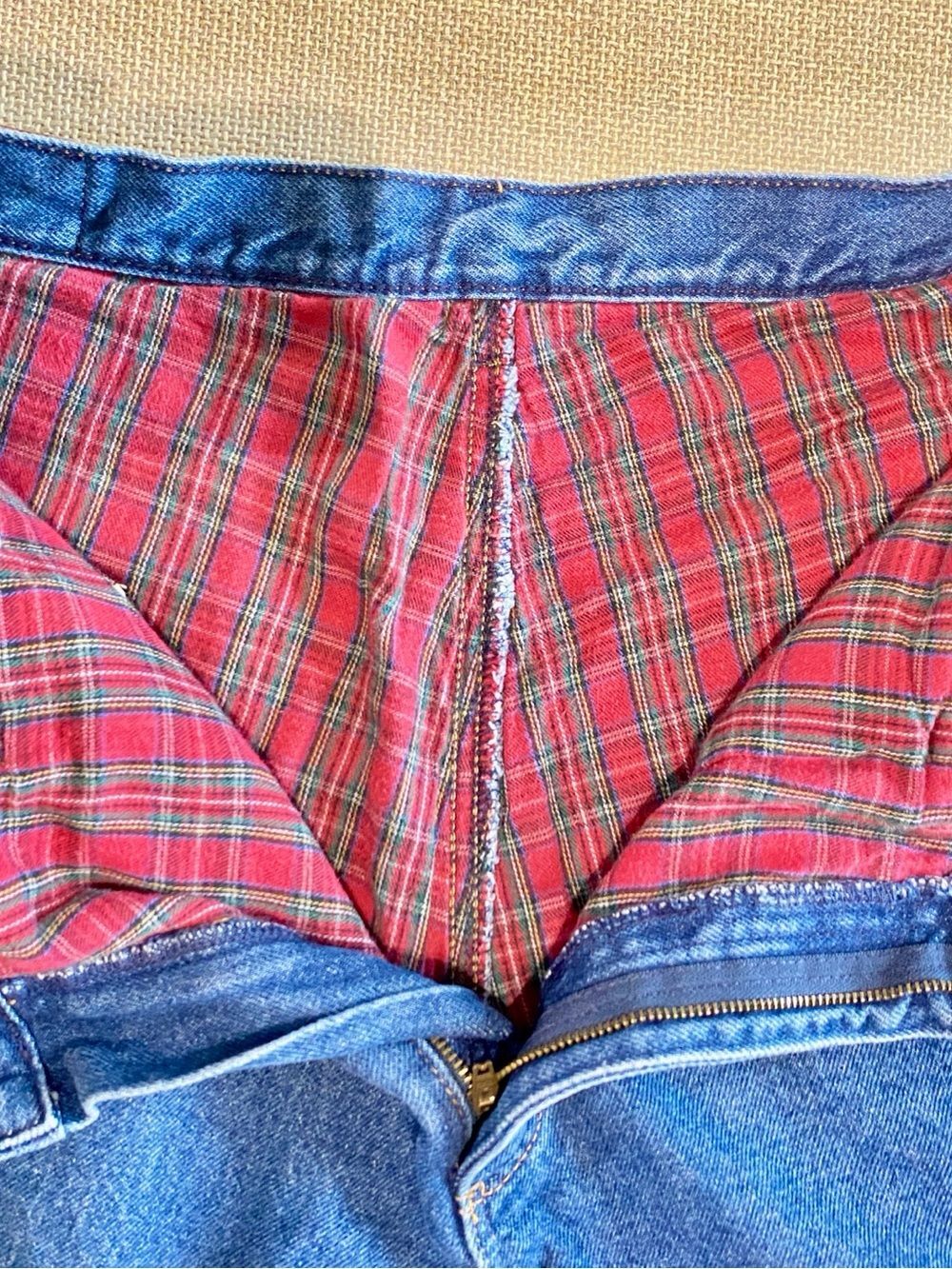 LL BEAN Thick Red Flannel-Lined Cotton Denim Jeans WMNS 16P Vintage 90s Cottage - Picture 8 of 8